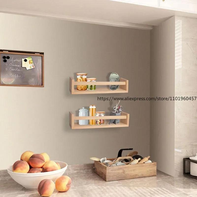 2Pcs Bookshelf Natural Wood Floating Wall Bookshelf for Kids Nursery Shelves for Wall Bathroom Decor Kitchen Spice Rack