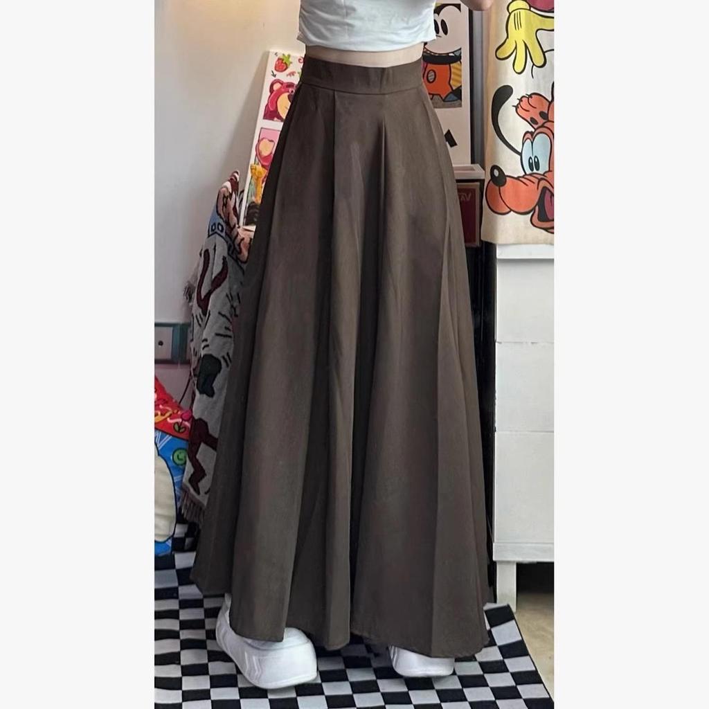 Retro High-Waisted Pleated A-Line Long Midi Skirt - Chinese Style Summer Slimming & Gentle Drape