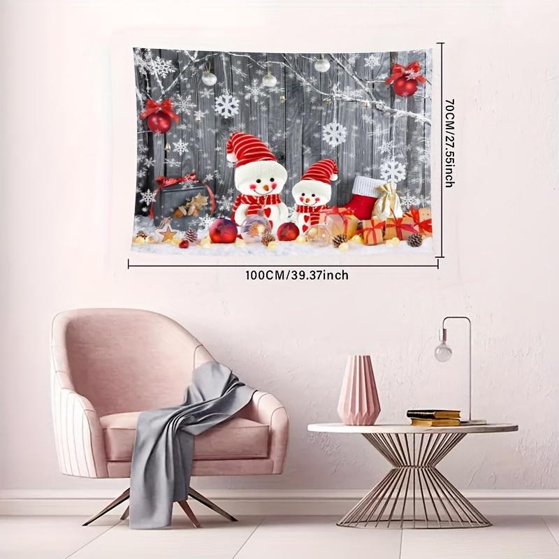 Christmas Tapestry Wall Hanging Red Xmas Balls And Snowman Decorative On Rustic Planks Tapestries New Year Wall Decor Tapestry