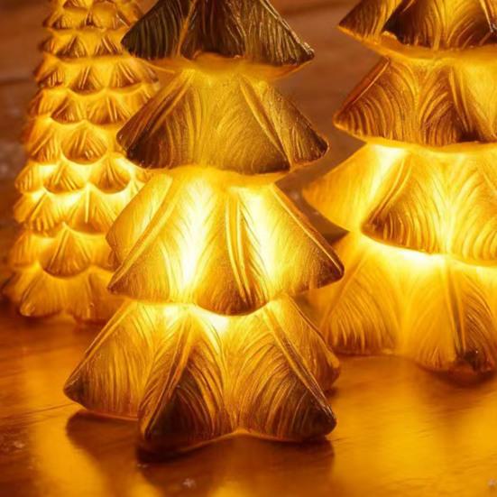 4 Pcs Light Up Christmas Tree Figurines Resin Christmas Tree Tabletop Decoration for Holiday Mantel Desk Centerpiece