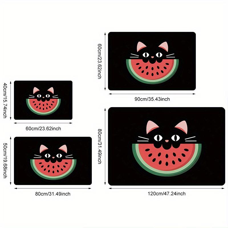 Cat and Watermelon Pattern Flannel-printed Floor Mats Has a Non-slip Function Is Suitable for Entrances Bathroom Welcome Carpets