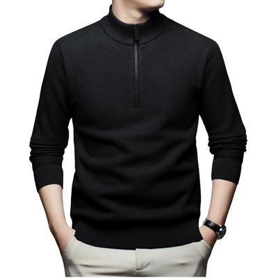 MYMRIN Wool Sweater with a Waffle and Warm for Fall and Winter Size Men's Soft, Fleece-Lined Knit, Half-Zip Sweater, Thick, (Black, 3XL)