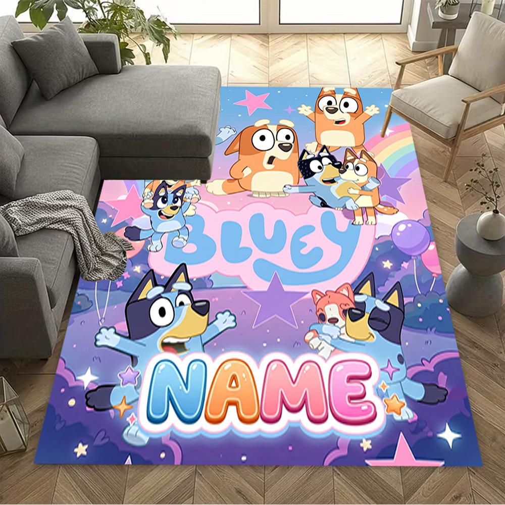 Bluey Friends Adventure Customizable Name Area Rug Suitable for Decorate room Hallway Balcony Game Room Anti-slip Rug Decorate Offices