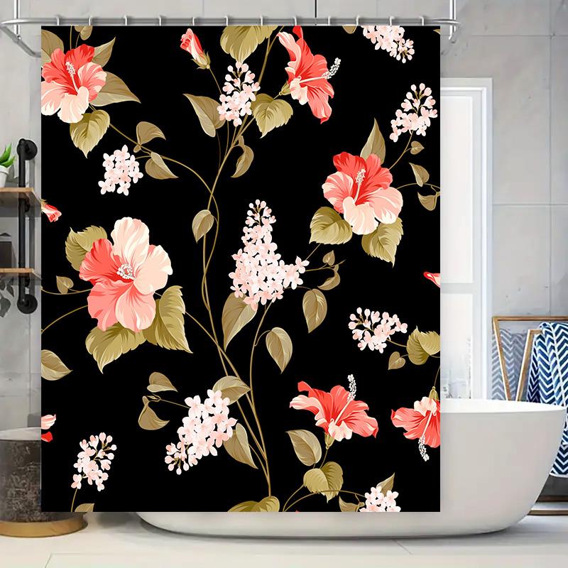 Floral Bath Curtain Decorative Shower Panel Waterproof Polyester Printed Home Decoration Customizable Size Options Available Pin