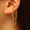Chain Cuff Drop Earring Multi Layer Silver Tone Statement Jewelry