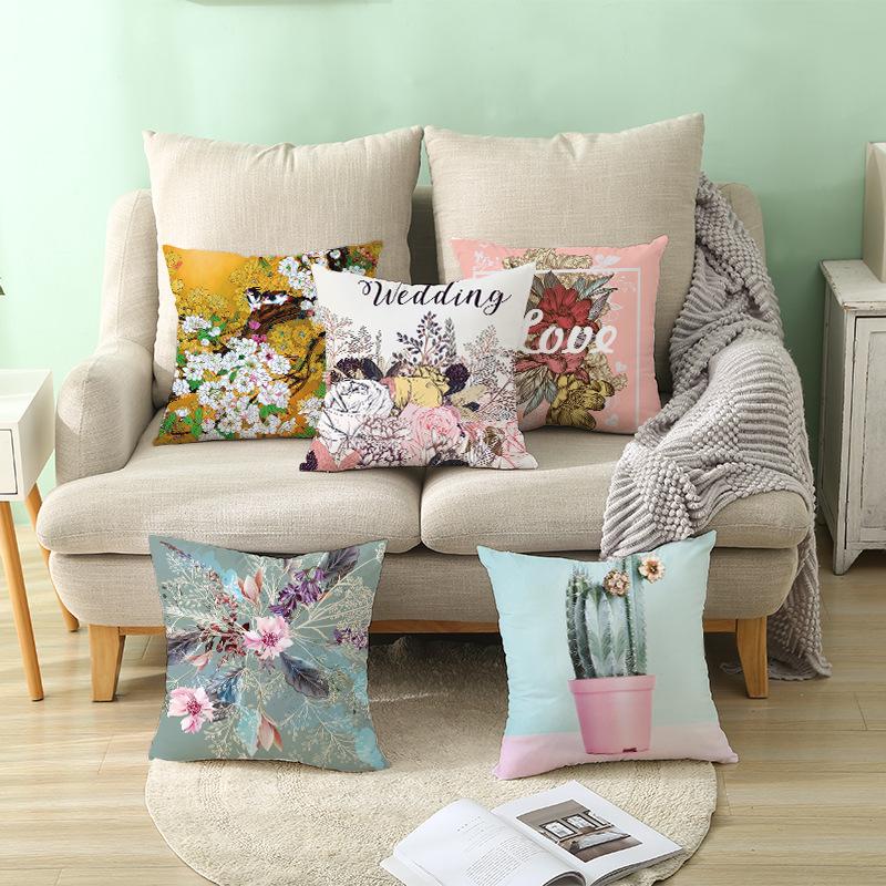 Ins Plant Flower Pillow Digital Printing Car Sofa Cushion Cover Shopee Home Soft Furnishings