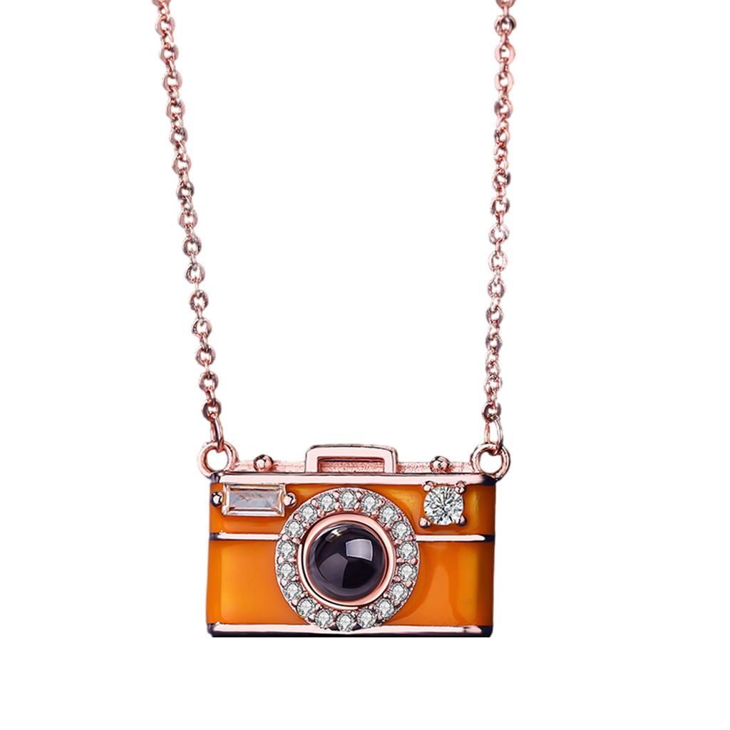 Multilingual Projection Camera Pendant Necklace 100 Languages Support Adjustable Chain Lightweight Copper Accessory