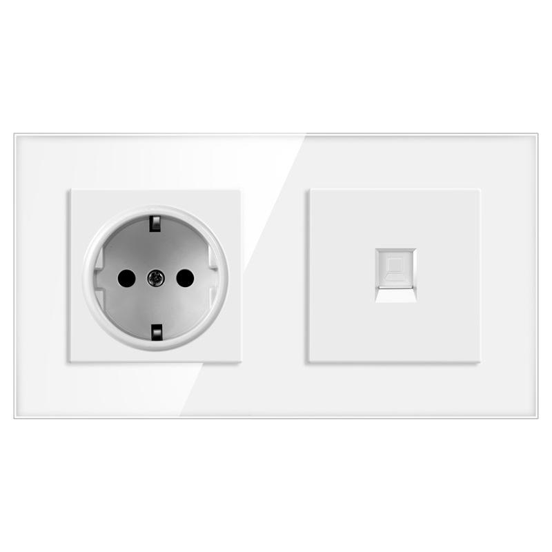 

European Standard USB Wall Socket Tempered Glass Panel Socket Household Concealed Round Box Installation Socket Batch One Size