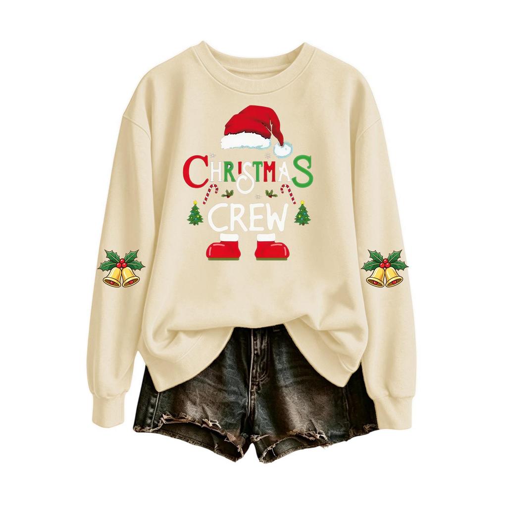 Women's Casual Christmas Letter Print Crewneck Sweatshirt for Holiday and Everyday Wear