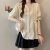 Plus Size Korean Ruffle Lace Puff Sleeve Summer Doll Shirt for Women - Loose, Slimming, Unique Design