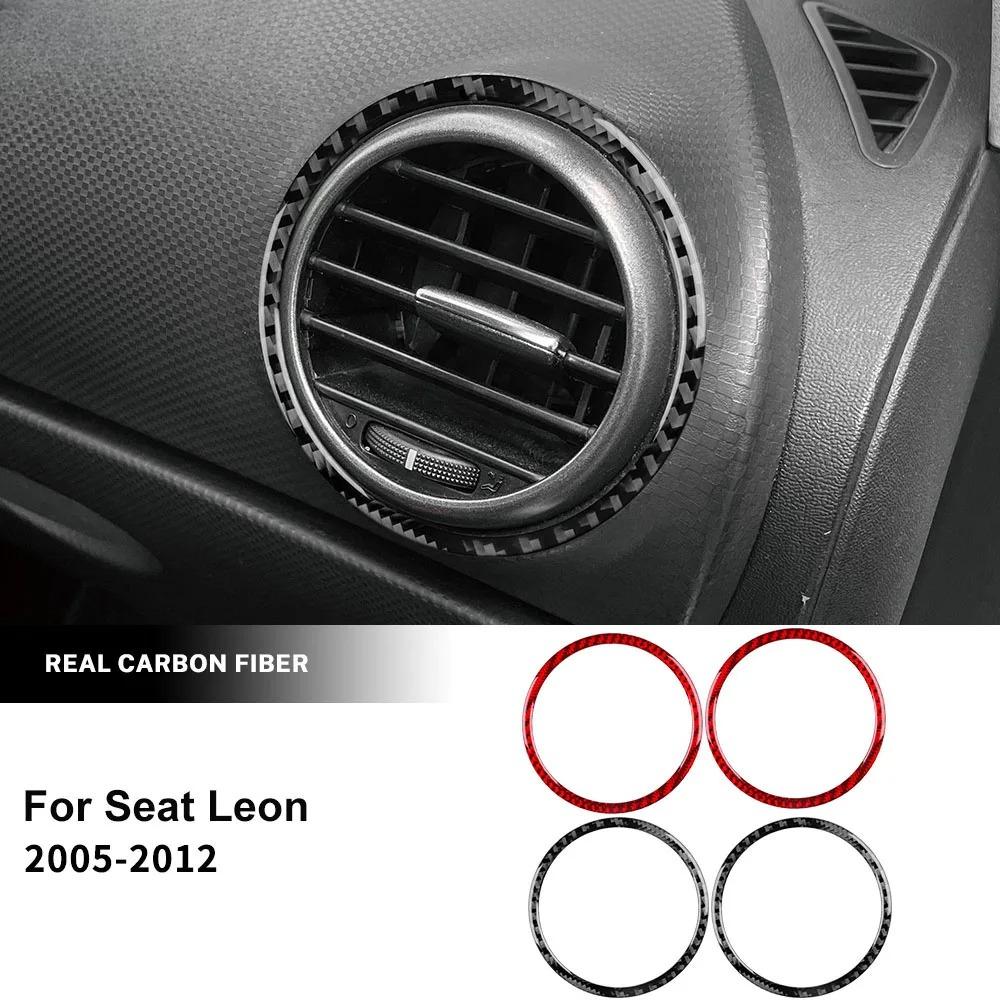 Text Real Carbon Fiber Sticker For Seat Leon 2005-2012 Car Center Console Outlet Trim Cover Decal Accessories