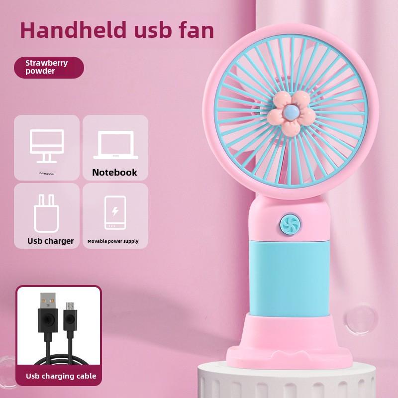 Portable USB Rechargeable Floral Fan for Kids - Handheld/Desk Use