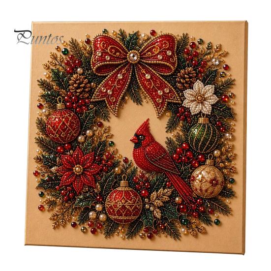 Interactive Family Crafts Christmas Faux Pearl Art Kit, Tree Wreath Painting DIY Sets Sparkling Diamond Craft Kit for Adults, Holiday Wall Decor Gift