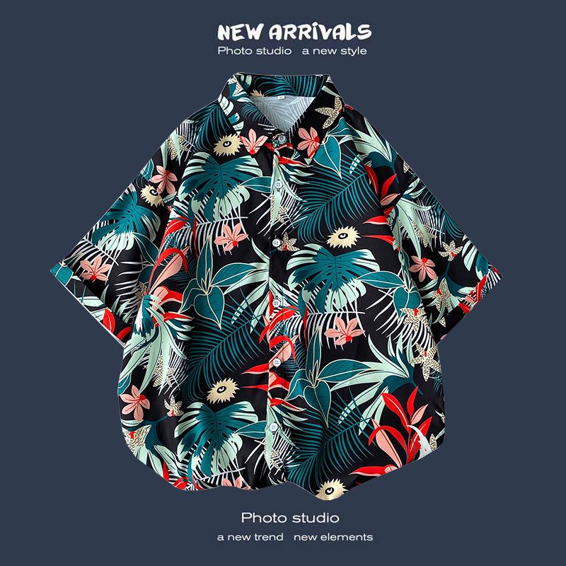 

Летняя корейская ретро-цветочная свободная рубашка для пары - модный мужской топ с коротким рукавом 2XL