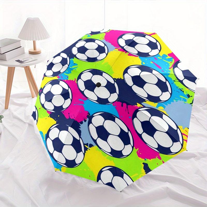 Soccer Ball Pattern Automatic Folding Umbrella  Simple Eight Rib Design, Bright Color Pattern, Durable Iron Frame, Ideal for Travel and Outd