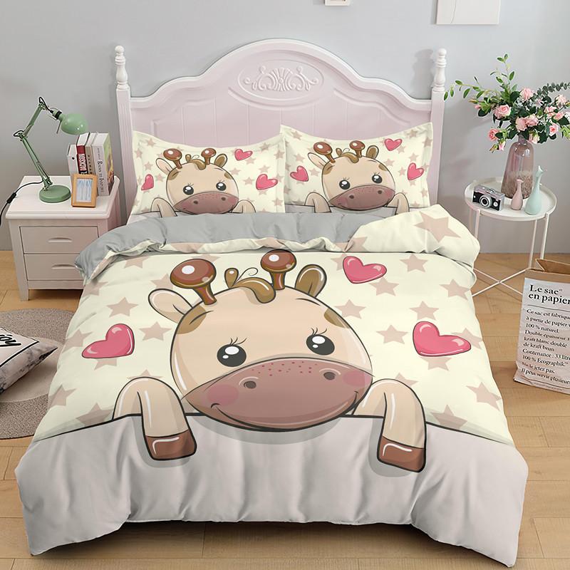 Cartoon Giraffe Duvet Cover King Queen Tropical Animals Bedding Set For Kids Boys Girls Lovely Wildlife Polyester Quilt Cover