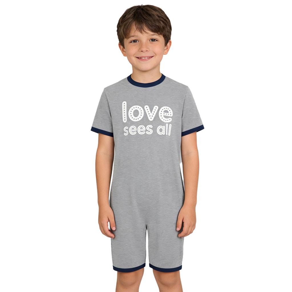 Mono Adaptativo para Niños con Necesidades Especiales Antidesgarro Trasero Cremallera Invisible Manga Corta Estampado de Letras Ribete de Contraste Mono para Niños Niñas