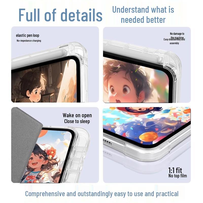 Vivopad 5 Pro 12.1\" Magnetic Tri-Fold Case with Pen Slot - Transparent Frosted Soft Shell