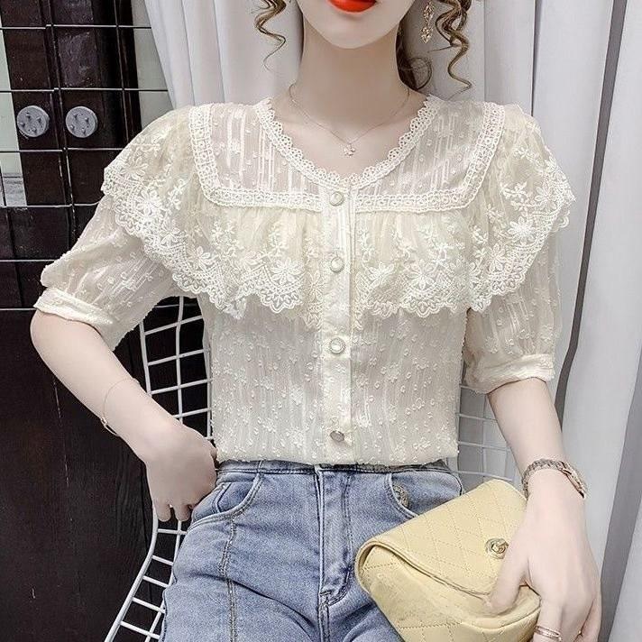 Summer Fashion Lace Ruffle Sleeveless Blouse With 3d Pattern For Casual Women