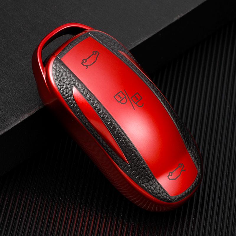 Tesla Model X Leather Texture Key Case - Soft Rubber Car Protective Shell
