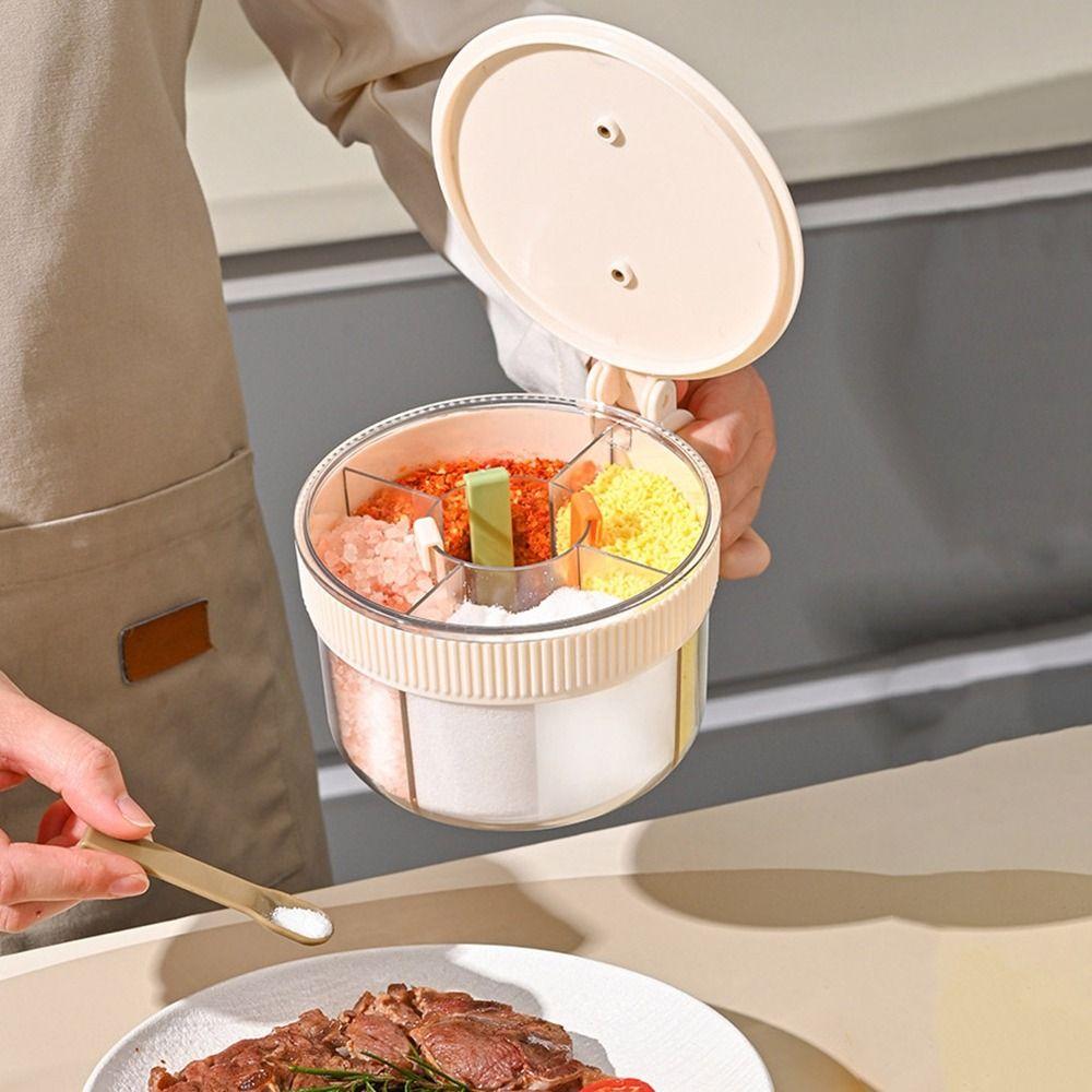Sealed 4 Grids Seasoning Box Moisture-proof Seasoning Jar Convenient Salt Organizer  for Home