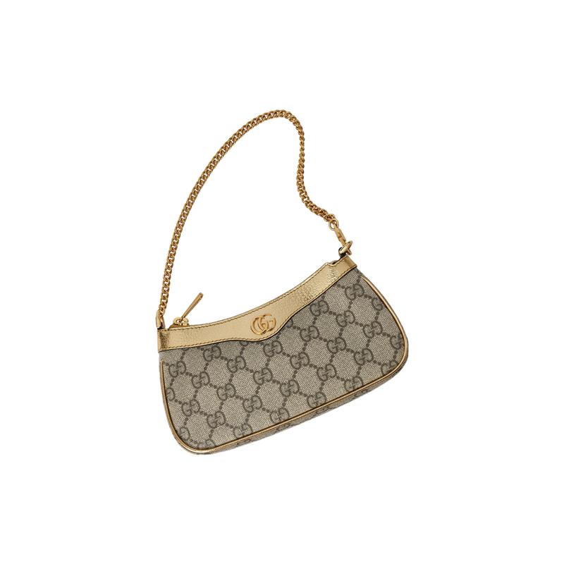 Gucci Ophidia Double G Logo Zipper Closure Canvas with Leather Finish Hand-held Shoulder Bag Mini Women's Beige with Ebony