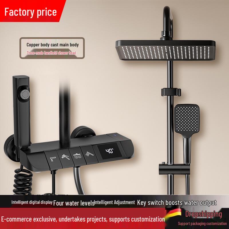 All-Copper Digital Display Thermostatic Shower Set with Piano Key Shower Head