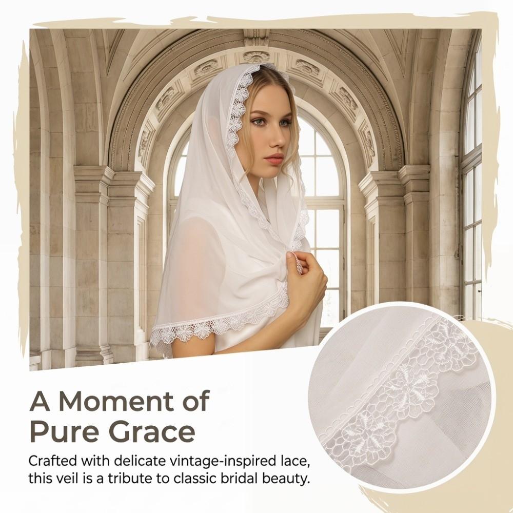 Solid Color Bridal Headscarf Lace Trim Cathedral Veil Hot Weather Wedding Hijab  Catholic Communion