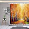 Fall Shower Curtain Autumn Forest Birch Tree Leaf Pathway Farm Country Rustic Wildlife Woodland Woods Orange Brown Bathroom Deco