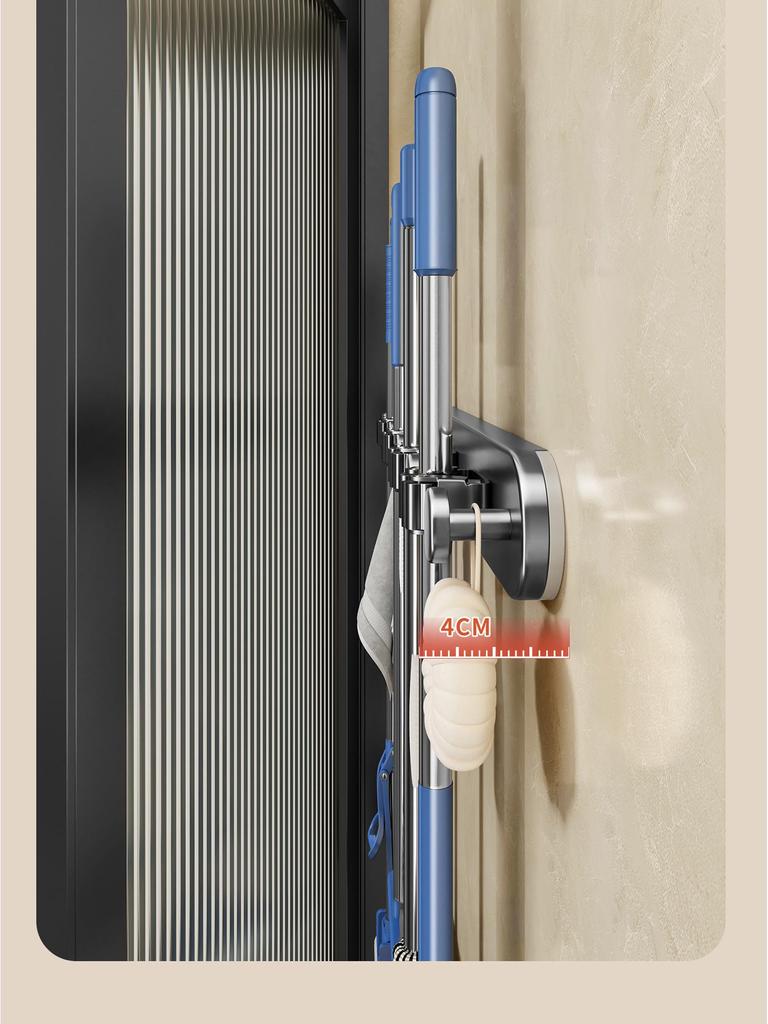 Držák na mop a koště se sacími přísavkami bez vrtání pro koupelnové úložné prostory