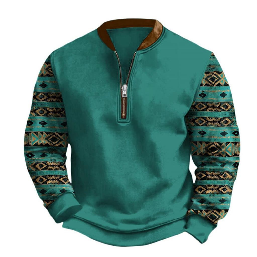 Men's Casual And Trendy Digital 3D Printed Round,neck Long,sleeved Half,pull One,piece Sweatshirt