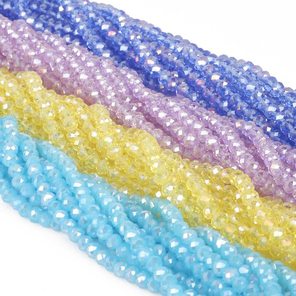 4mm Iridescent Glass Crystal Wheel Beads - Faceted Loose Abacus Beads for DIY Projects