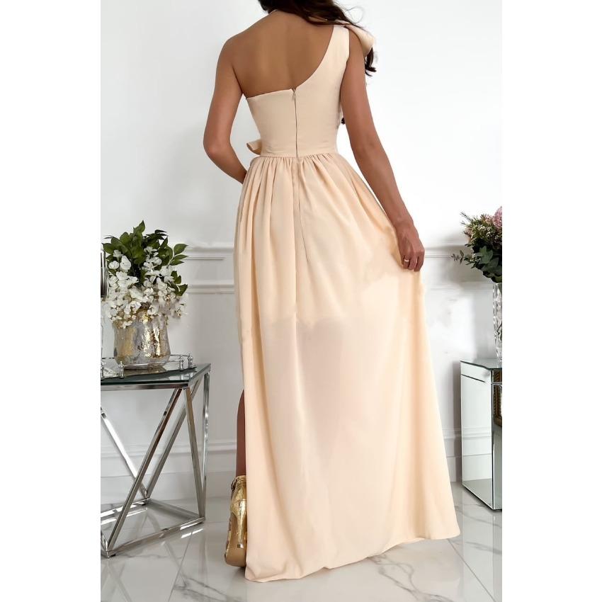 IHUASU Summer Spring Sleeveless One Shoulder Flanged Lower Slit Women's Dress Women