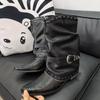 2025 New Gothic Cowgirls Western Boots For Women Pointed Toe Rivet Buckles Chunky Heels Vintage Women Mid-Calf Boots