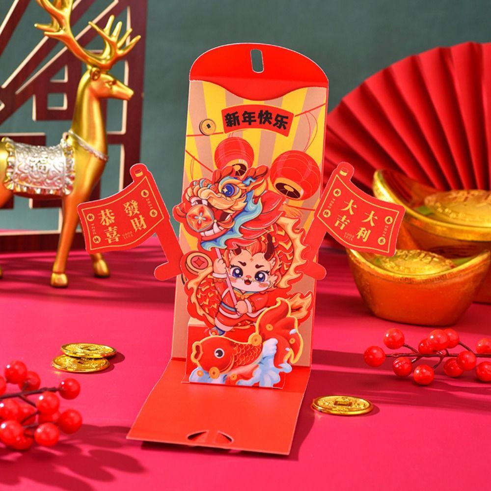 

Танец Льва Красный конверт Год Дракона Ангпао Складной красный пакет Год Дракона