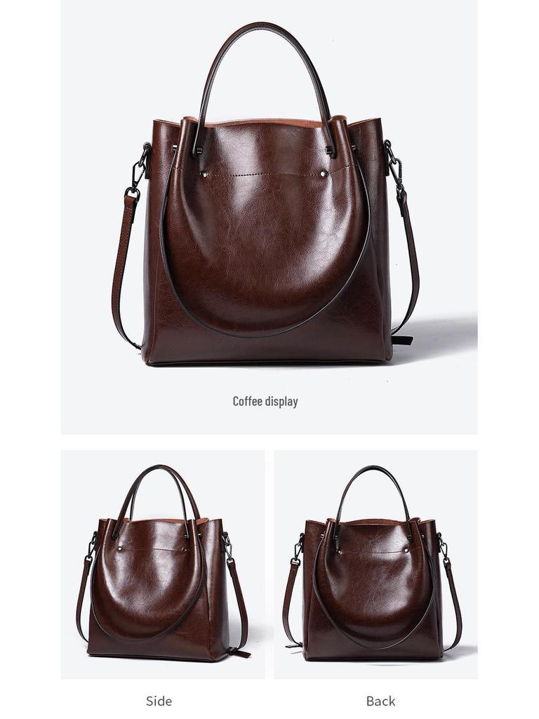 2025 Cowhide Women's Versatile Handbag, Genuine Leather Commuter Shoulder Bag - European/American Style, Large Capacity, High-End Feel