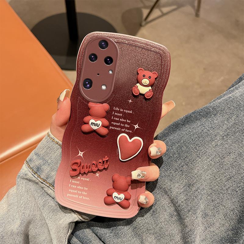 

Для Huawei Nova 7 8 9 SE P30 40 50 Pro чехол Мягкий силиконовый корпус Волнистая задняя крышка 3D стереоскопический чехол для телефона с милым медведем For Huawei P50 Pro вино красного