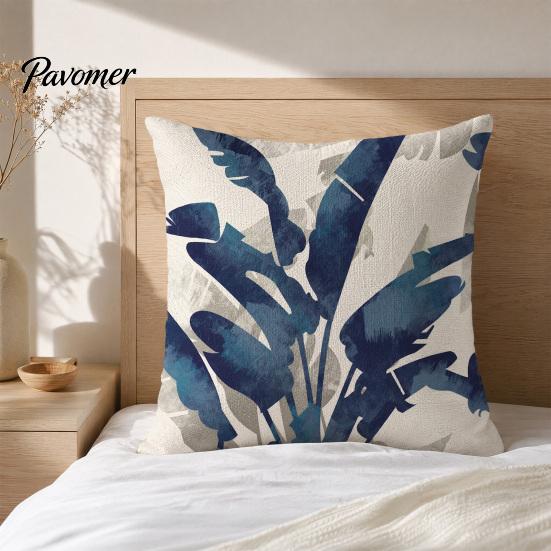 Decorative Throw Pillow Case Banana Leaf Cushion Cover, Tropical Plant Print 18x18 Cover Inch with Hidden Zipper for Sofa Bed Car Seat Linen Blend