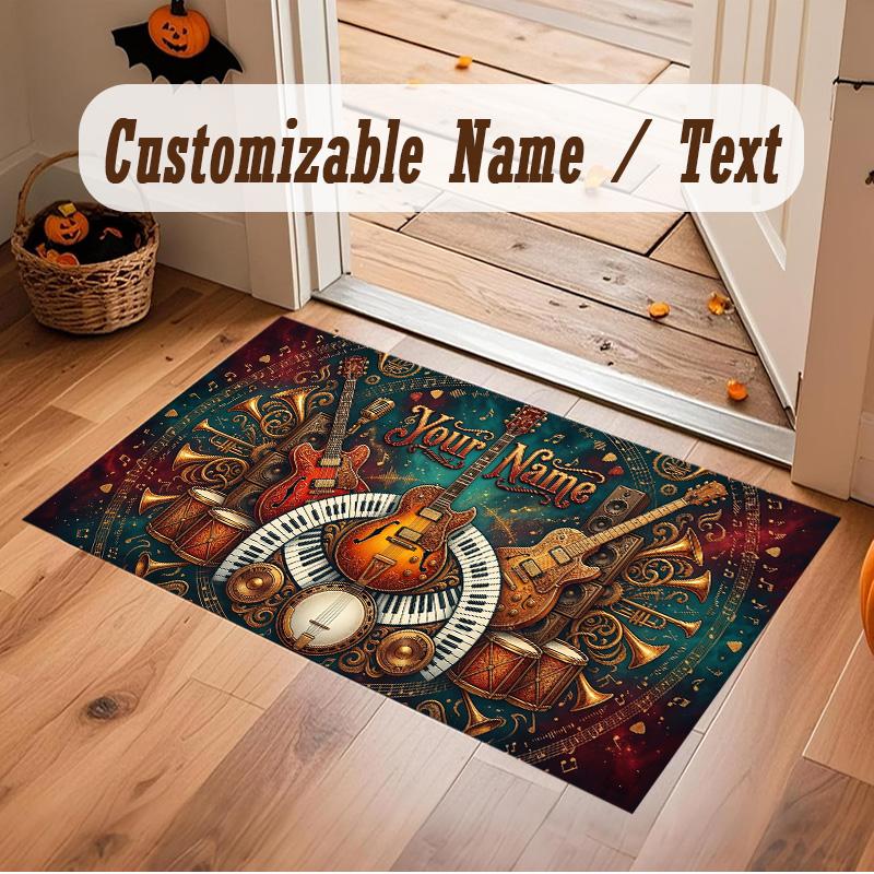 Music Theme Soft Crystal Velvet Rug Custom Name & Text Print Non Slip Floor Rug for Bedroom Living Room