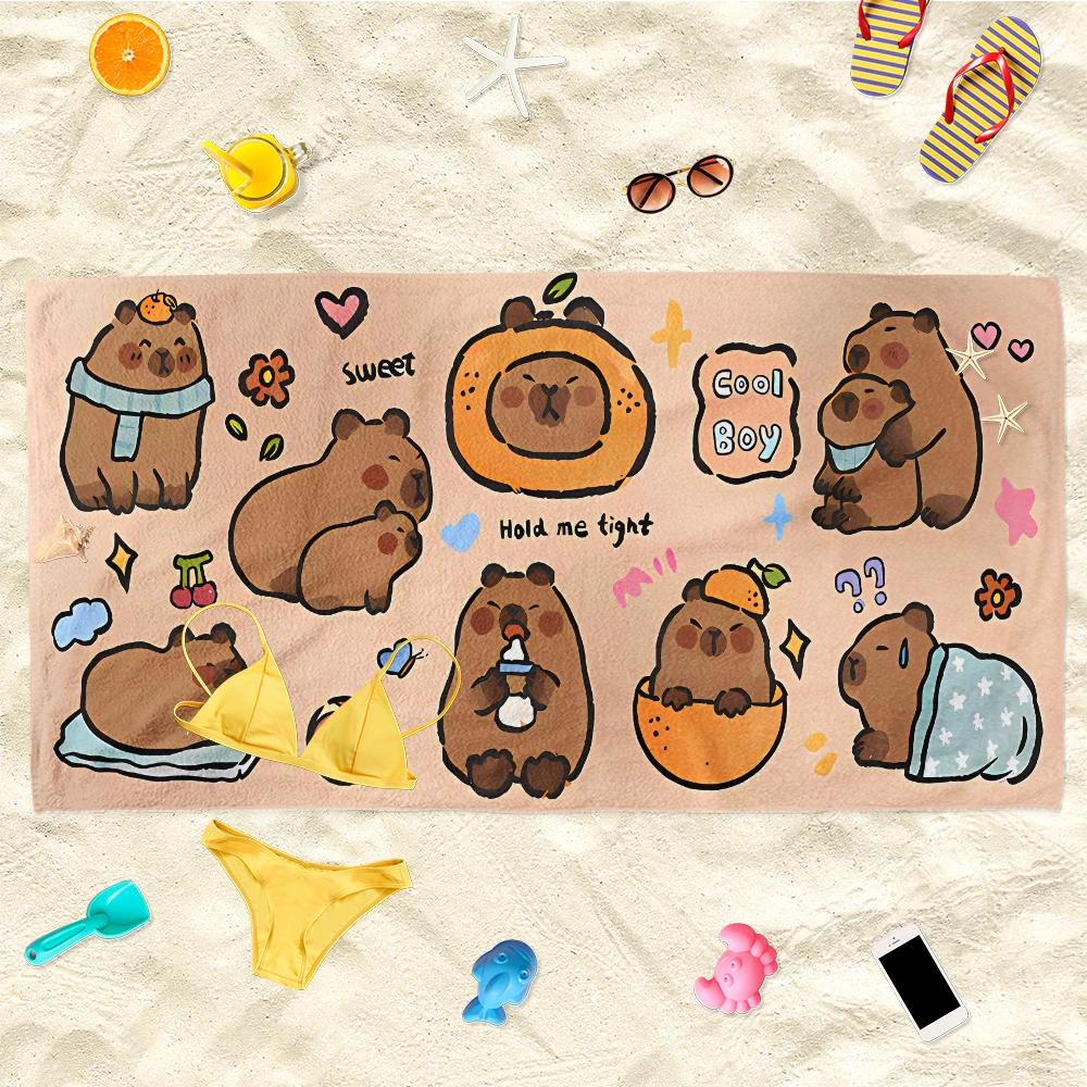 Adorable Capybara Beach Towel: Keep Happy, I m Ok for Summer Fun! Suitable for towels, bath towels, beach towels W30*H60(CM)