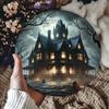 Halloween Iron Wall Art Spooky Castle Round Metal Sign Bar Cafe Decor