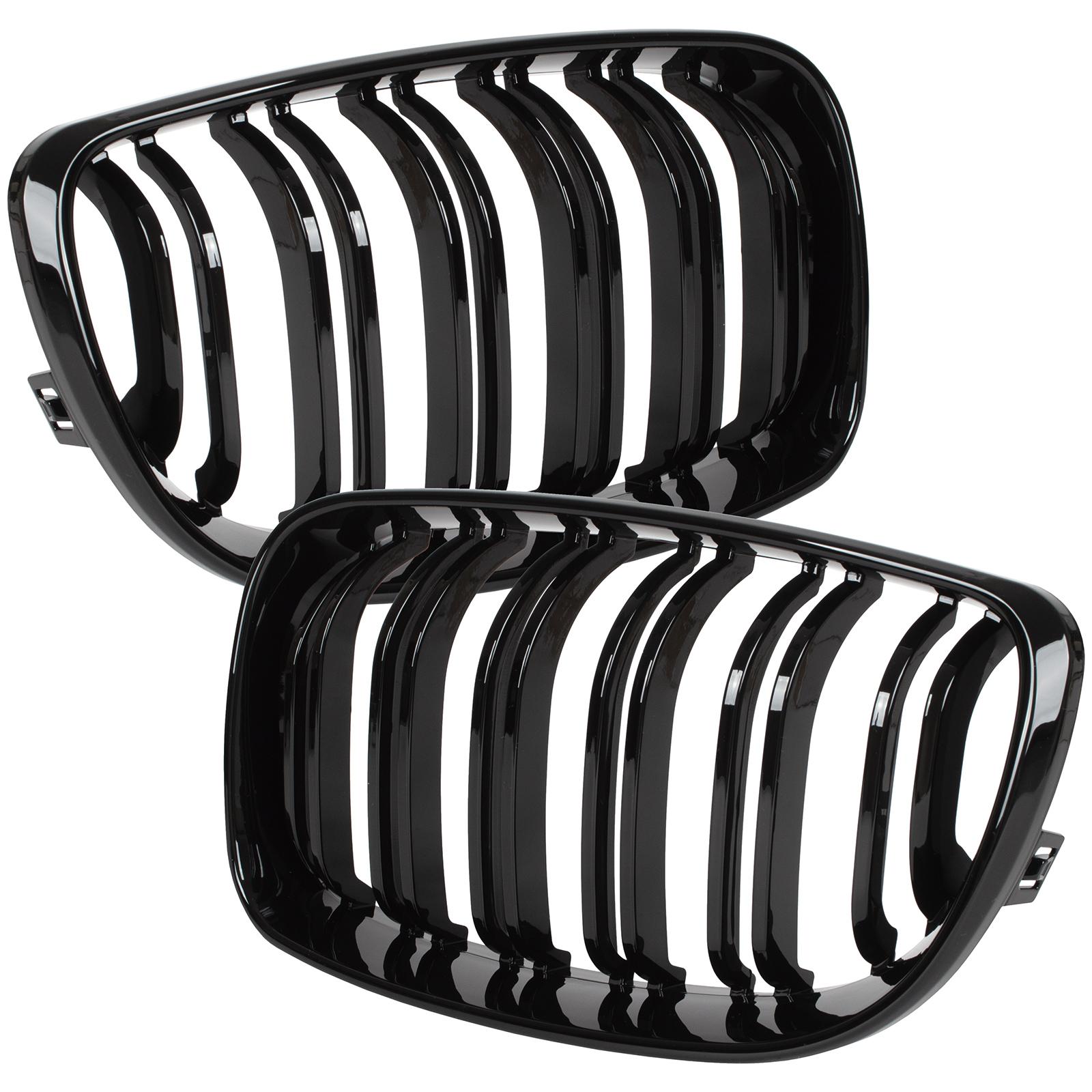 BMW 1 E81 E82 E87 E88 07-11 Kühlergrill zwischen den Scheinwerfern (Nieren) linkes + rechtes Set SCHWARZ GLÄNZEND DOPPELSTREIFEN