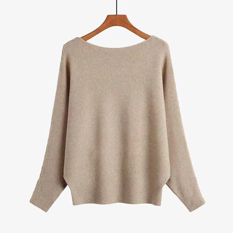 Batwing One-Shoulder Plus Size Knitted Sweater Top for Women