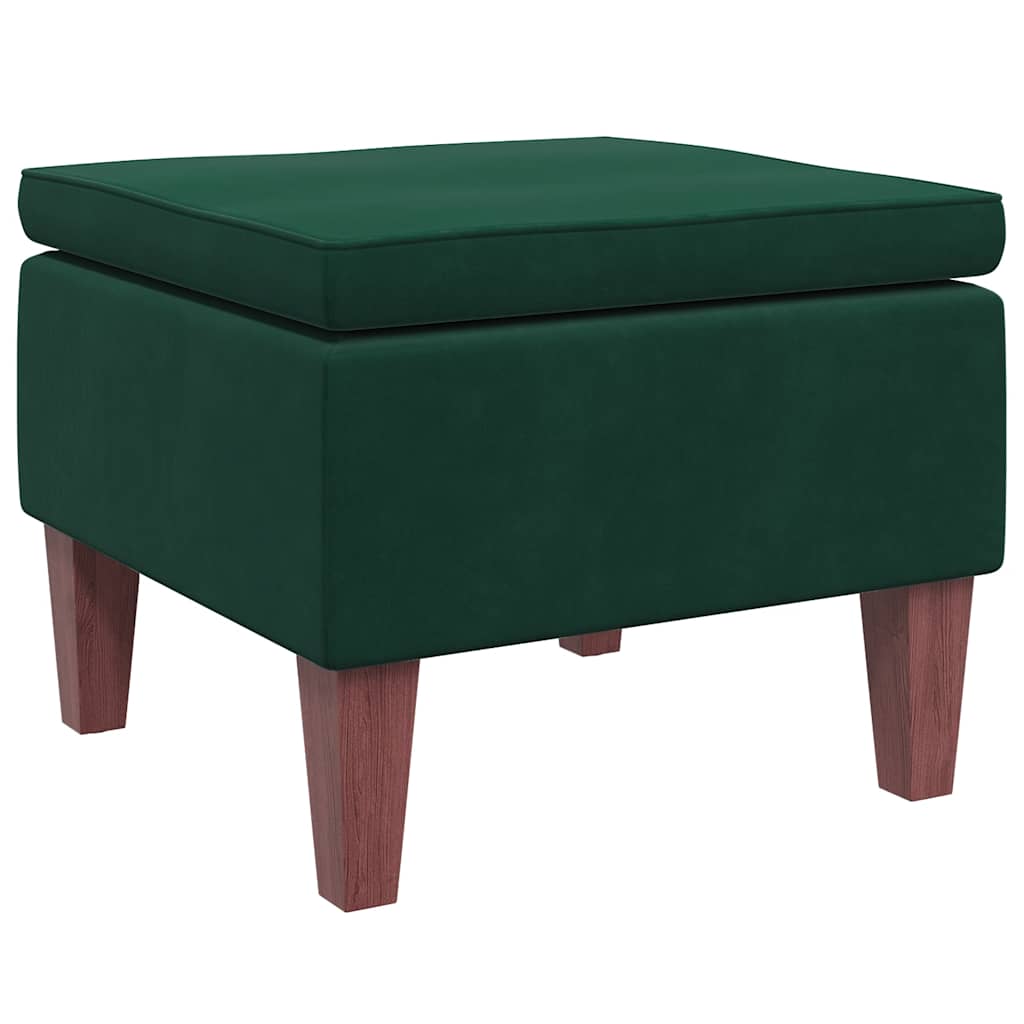 Footstool with Wooden Legs Dark Green Velvet