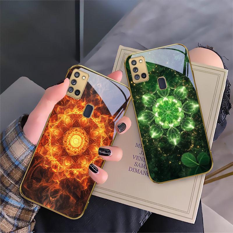 Blooming Golden Mandala For Samsung A 31 32 A33 A34 35 14 A15 13 16 25 26 50 52 53 54 55 56 70 71 72 73 Golden Glass Phone Case