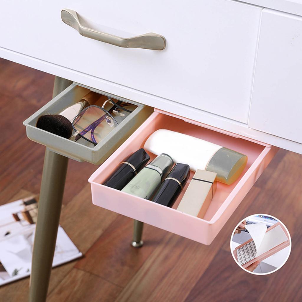 Under Desk Drawer Storage Box Security Punch Free Hidden Self Adhesive Pencil Tray Drawer for