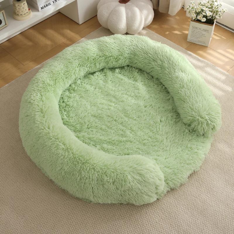 New Round Plush Pet Bed - Winter Warm Dog Cat Bed with Long Fur Cozy Sleeping Mat Cushion for Small Medium Pets