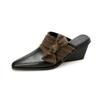 Fashion Women's New Summer Baotou Genuine Leather Cowhide High Heels Large Pointed Retro Bow Muller Slippers