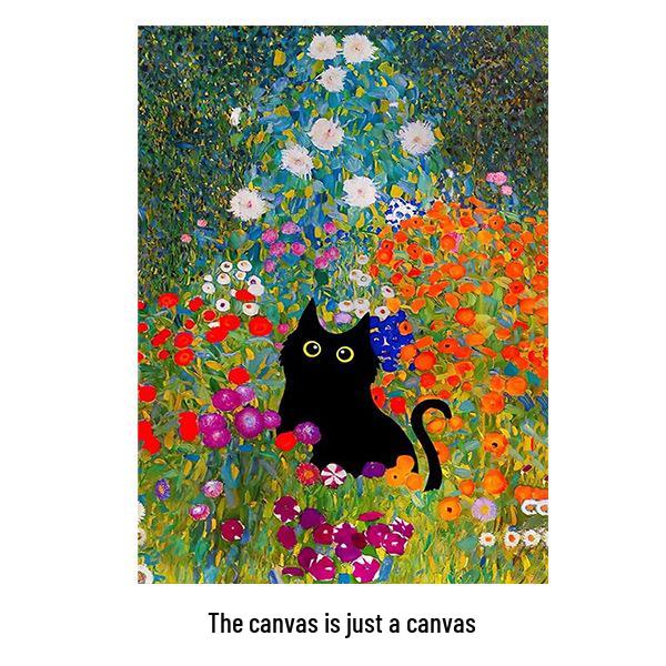 Water Lily & Starry Night Abstract Cat Art: Colorful Wall Hanging for Bedroom & Living Room