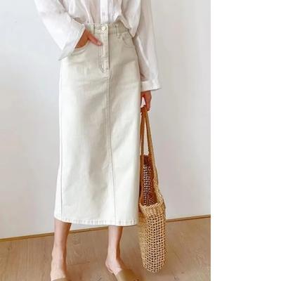 Jeans Lange Röcke für Damen Vintage Lässig Hohe Taille Schlitz A-Linien-Röcke Sommermode Einfacher Y2k-Rock
